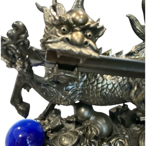 Polyresin Pixiu Dragon with Sword on Wood Stand in Box - Picture 2 of 10